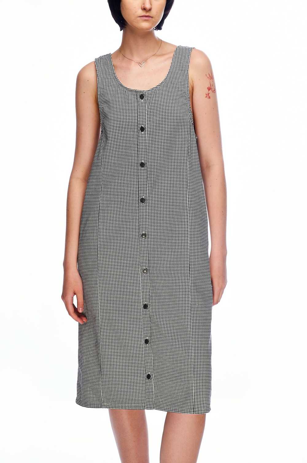 Obey OBEY Tank Dress Black White Houndstooth Cott… - image 2