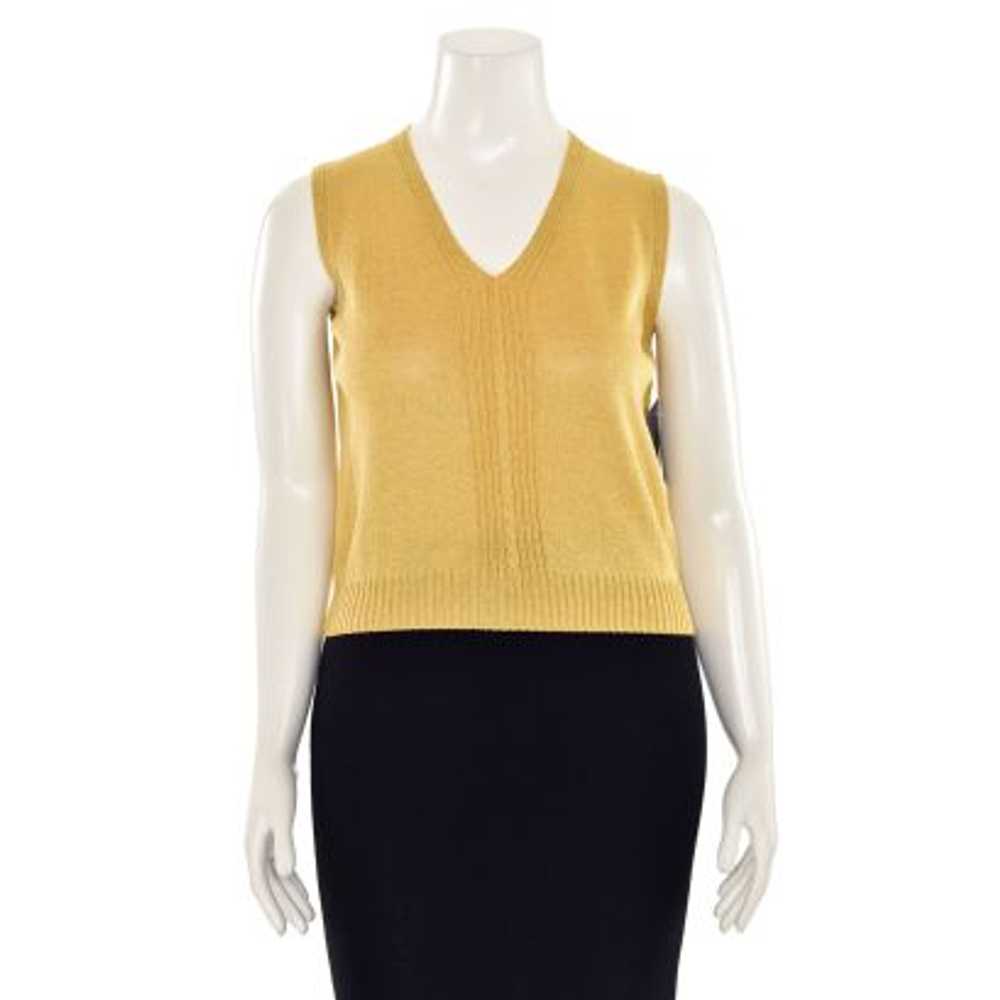 St. John Knits Cable Knit V-Neck Top in Gold Shim… - image 1