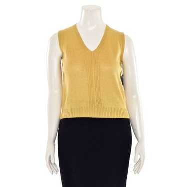 St. John Knits Cable Knit V-Neck Top in Gold Shim… - image 1