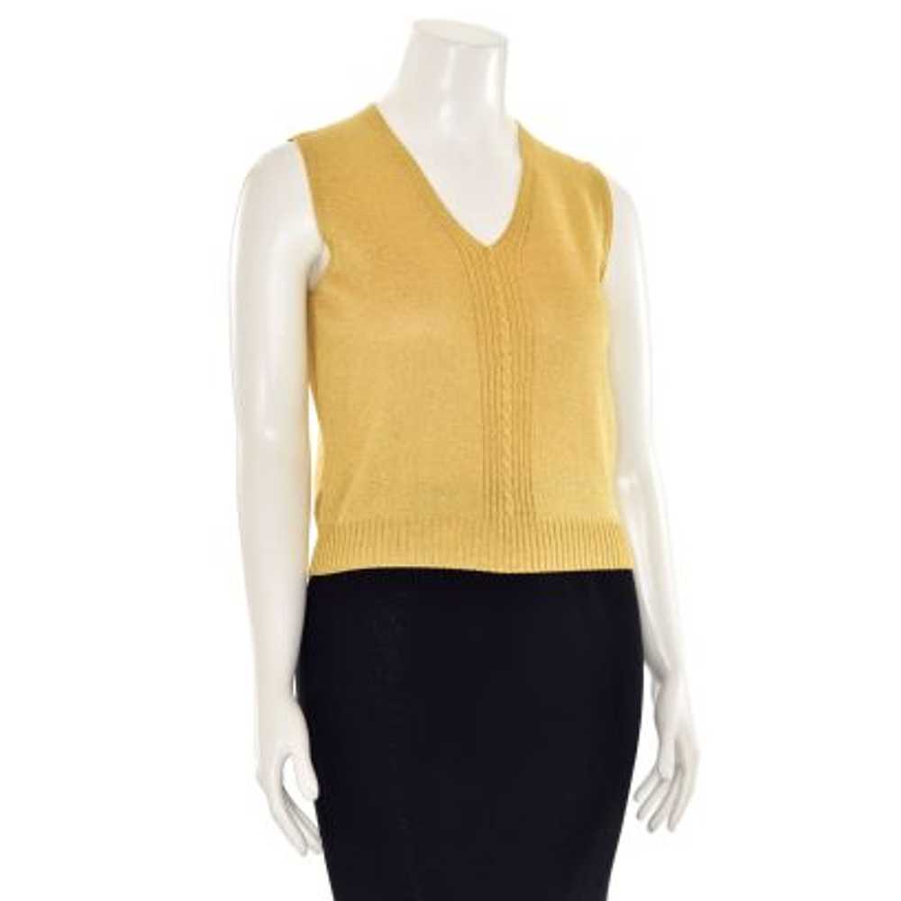 St. John Knits Cable Knit V-Neck Top in Gold Shim… - image 3