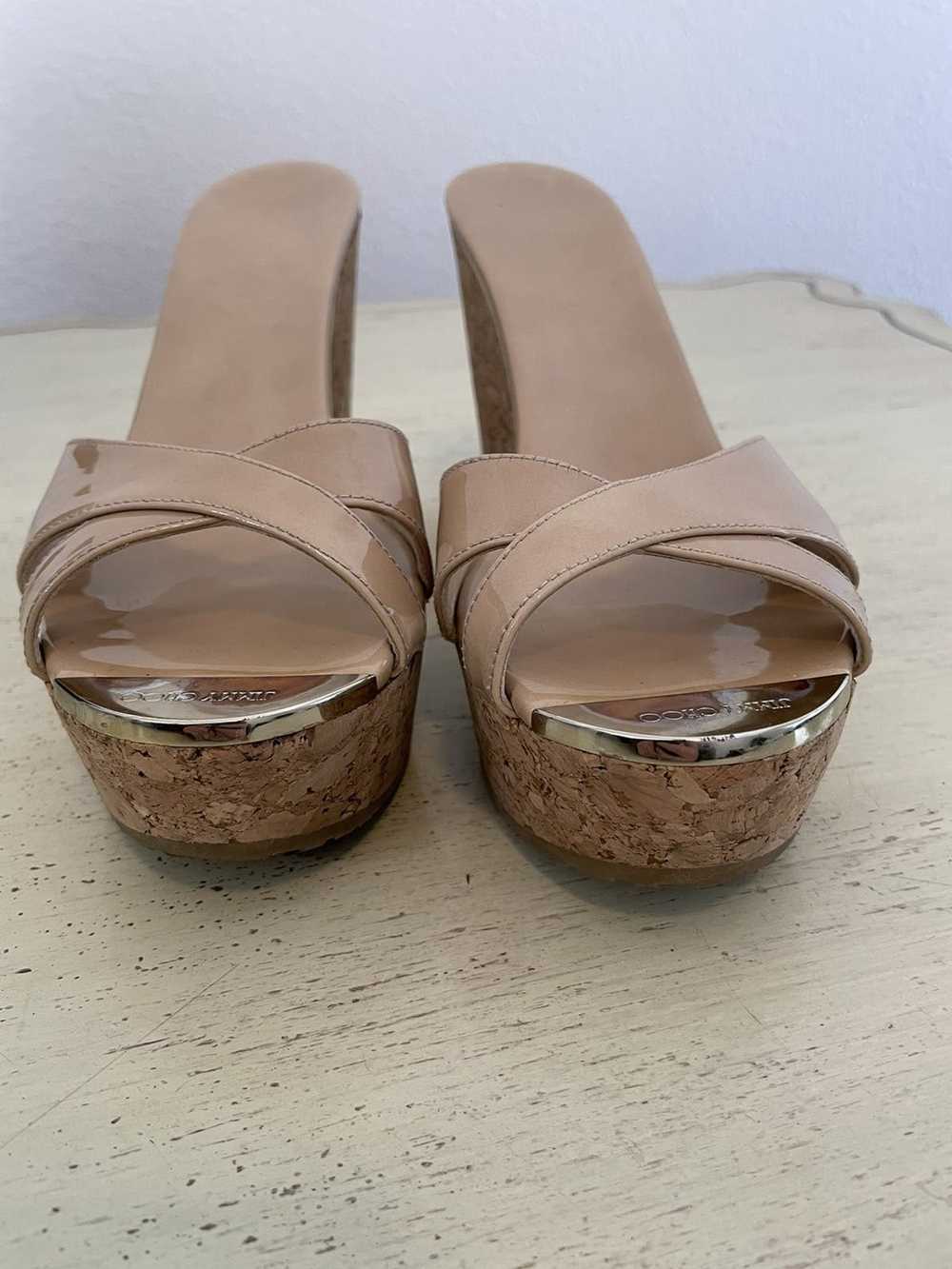 Jimmy Choo Patent Pandora Cork Wedge Sandals - image 9