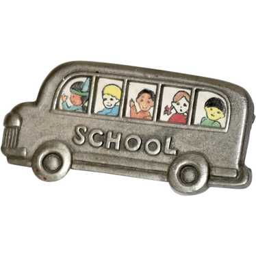 L. Razza Signed Large Pewter School Bus Figural Br