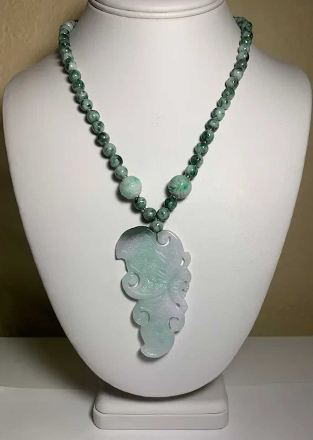 Apple Green Hand Carved Jade Butterfly Necklace - image 12