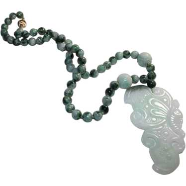 Apple Green Hand Carved Jade Butterfly Necklace - image 1