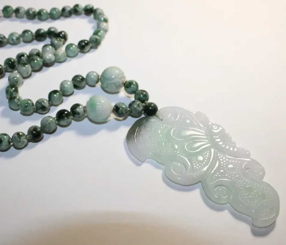 Apple Green Hand Carved Jade Butterfly Necklace - image 3