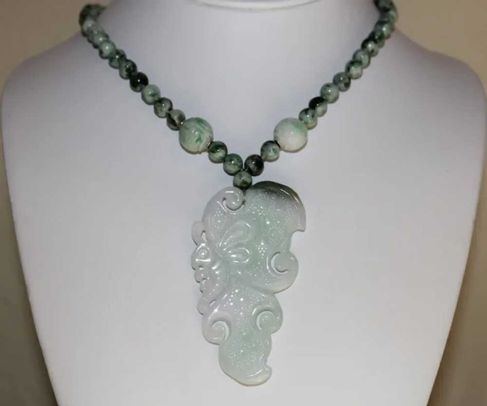 Apple Green Hand Carved Jade Butterfly Necklace - image 5