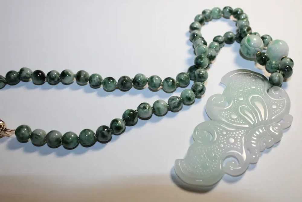 Apple Green Hand Carved Jade Butterfly Necklace - image 6