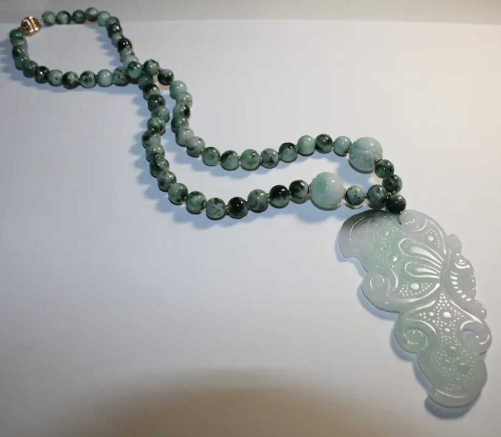 Apple Green Hand Carved Jade Butterfly Necklace - image 9