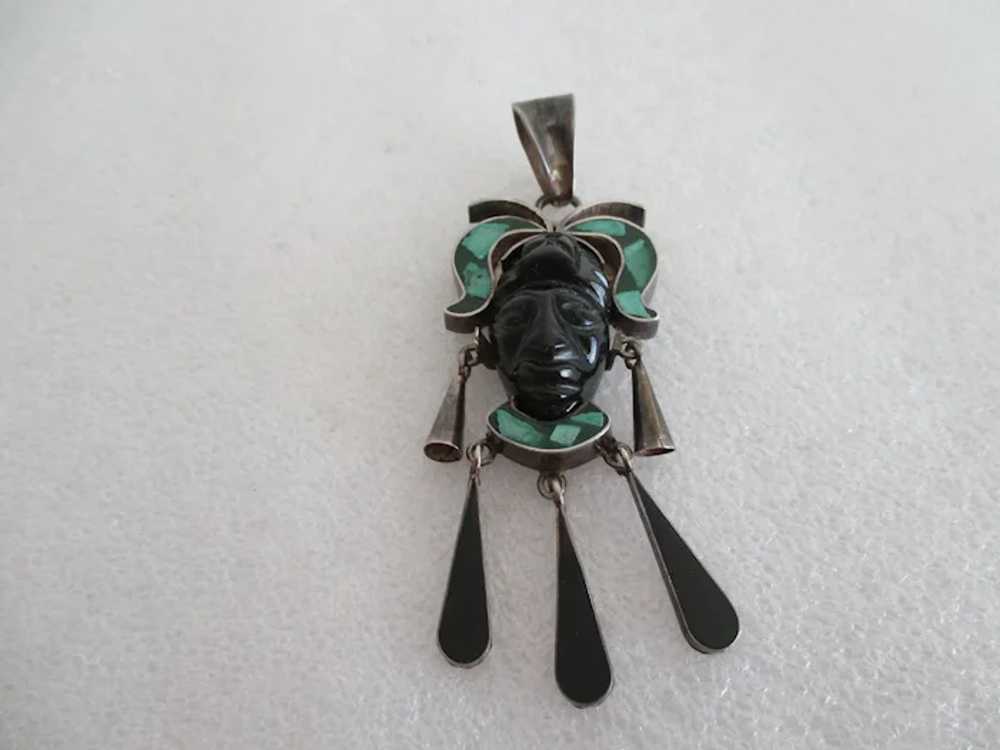 Sterling Carved Black Onyx Mayan Warrior Face Hea… - image 5