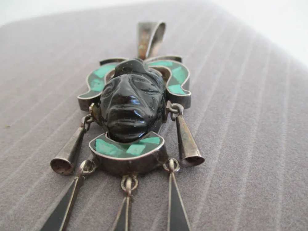 Sterling Carved Black Onyx Mayan Warrior Face Hea… - image 9
