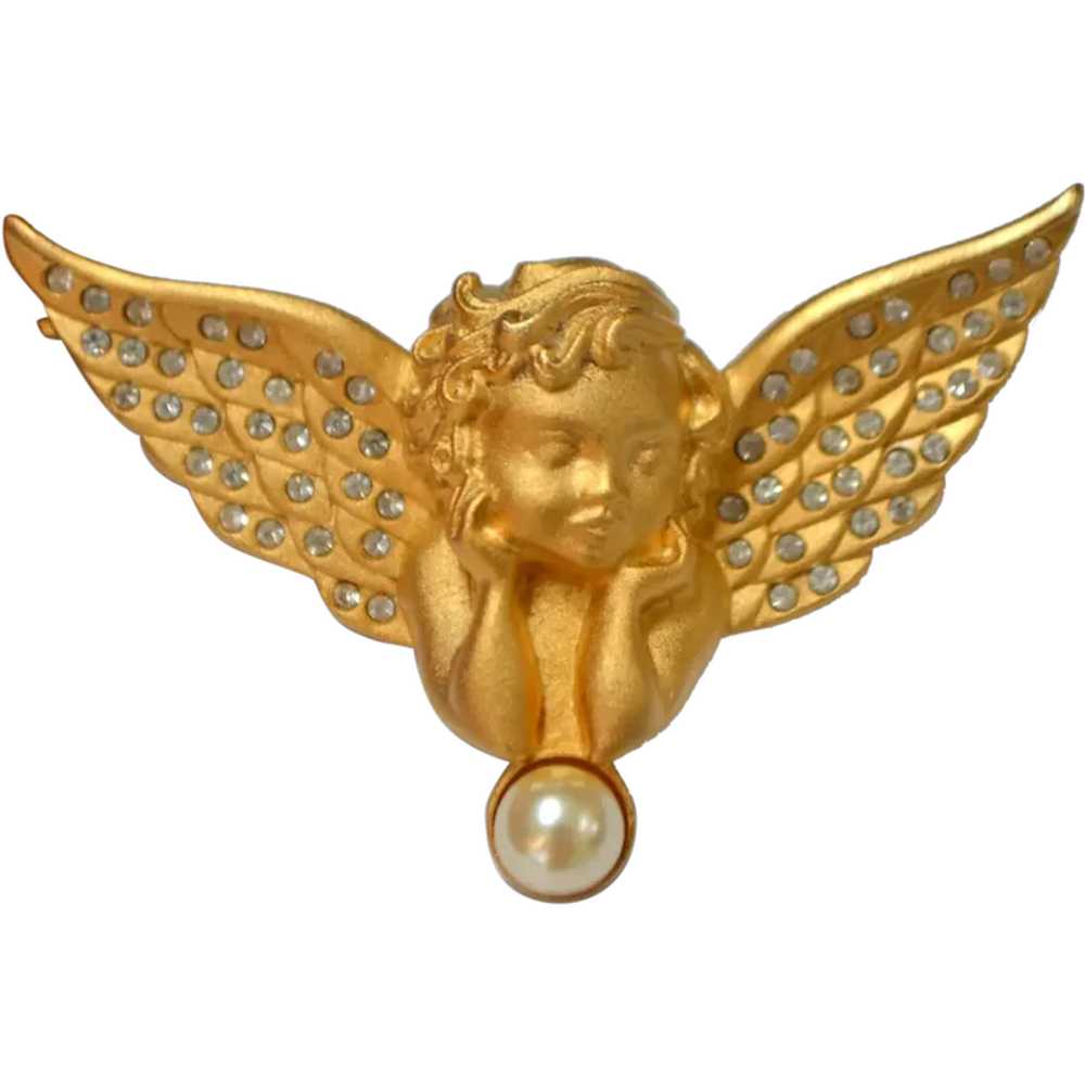 Swarovski Vermeil and Crystal Winged Angel with F… - image 1