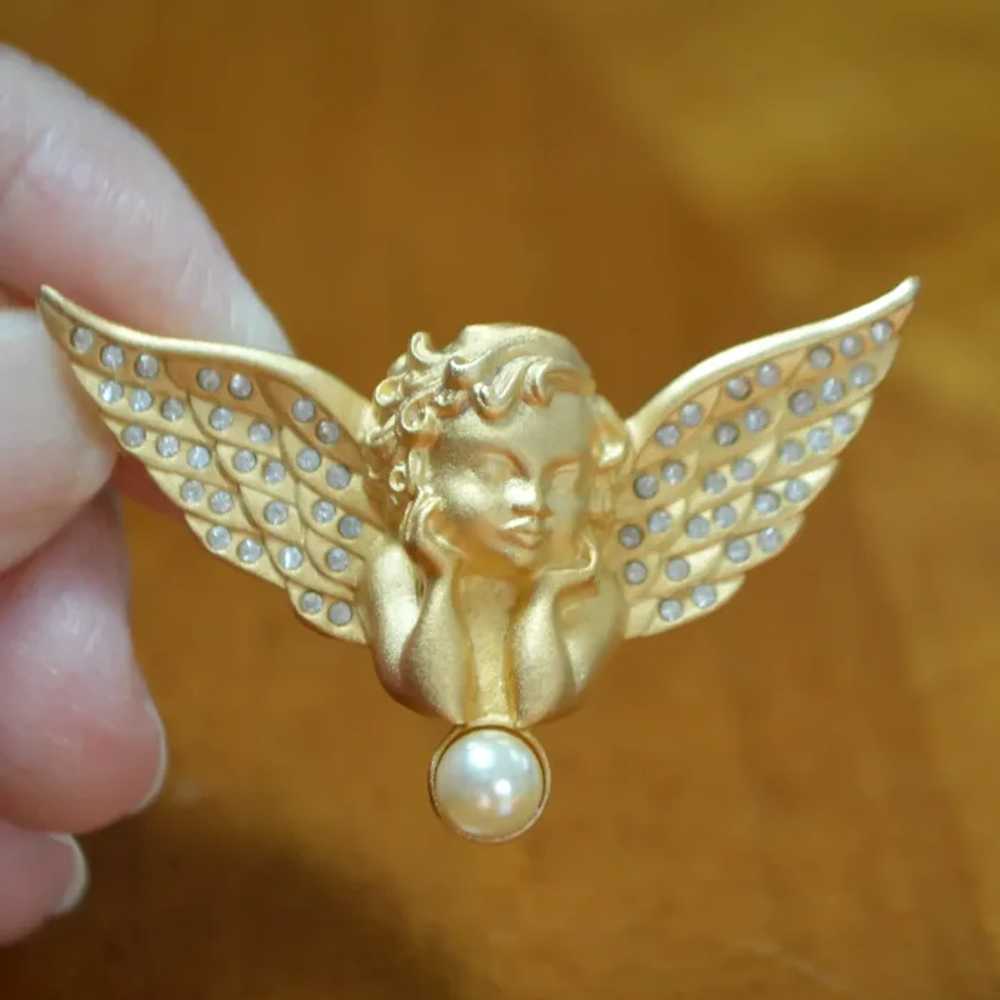 Swarovski Vermeil and Crystal Winged Angel with F… - image 3