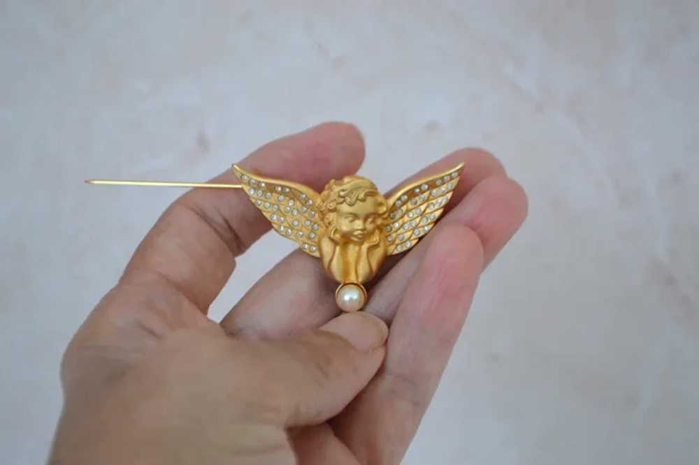 Swarovski Vermeil and Crystal Winged Angel with F… - image 6