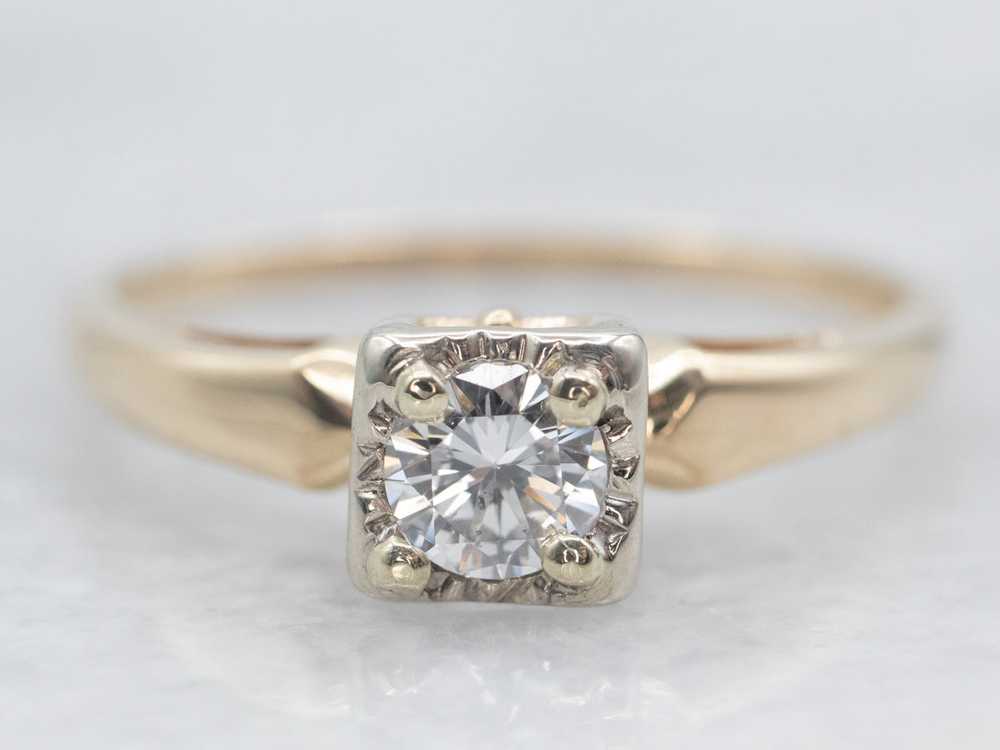 Two Tone Diamond Solitaire Engagement Ring - image 1