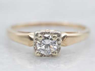Two Tone Diamond Solitaire Engagement Ring - image 1