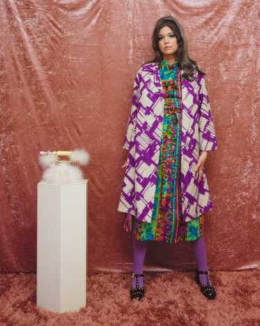 1960s purple crosshatch print linen coat - image 1