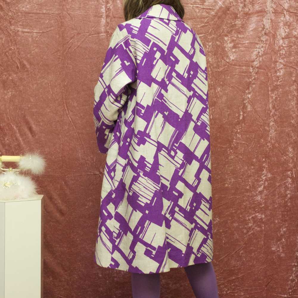 1960s purple crosshatch print linen coat - image 3
