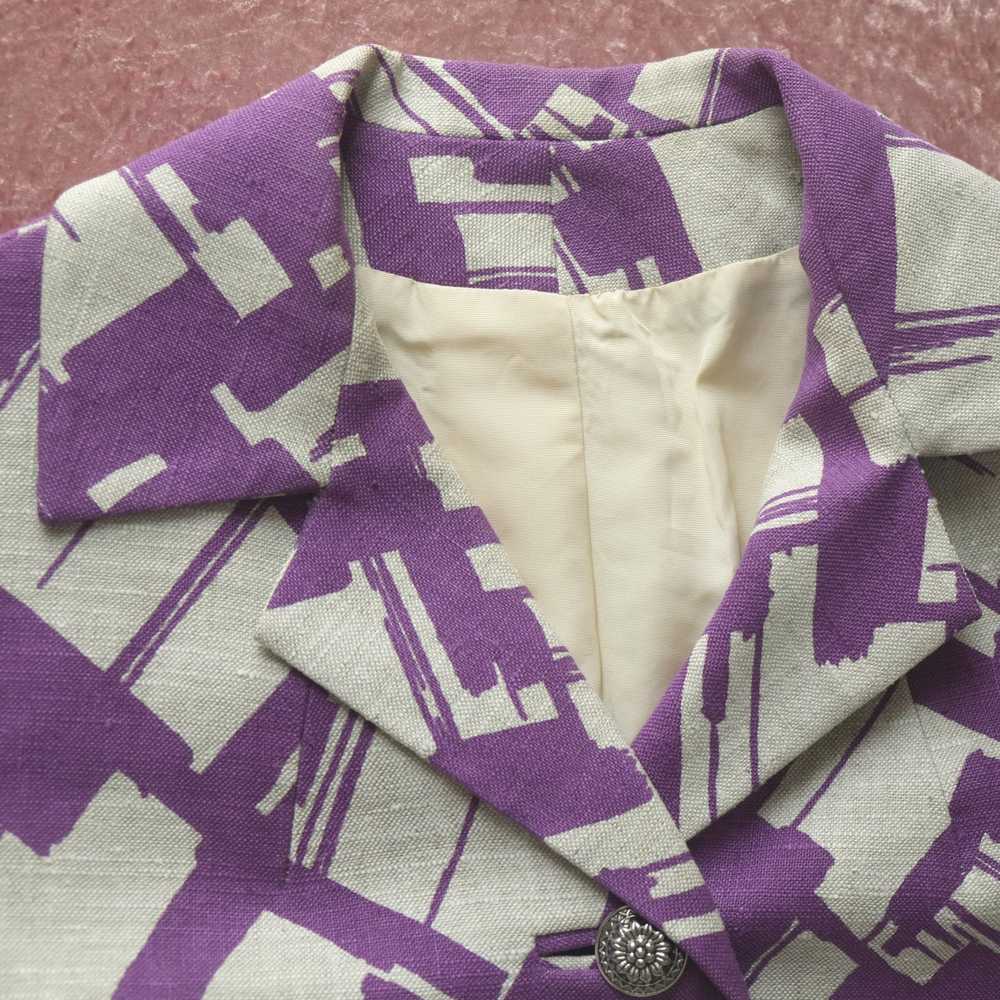 1960s purple crosshatch print linen coat - image 4