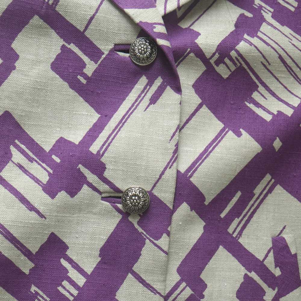 1960s purple crosshatch print linen coat - image 5