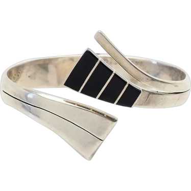 Vintage modern sterling silver and onyx inlaid sp… - image 1