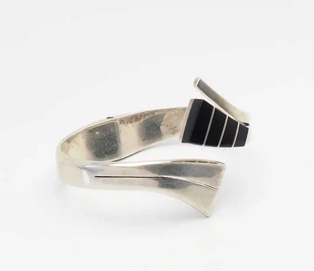 Vintage modern sterling silver and onyx inlaid sp… - image 2