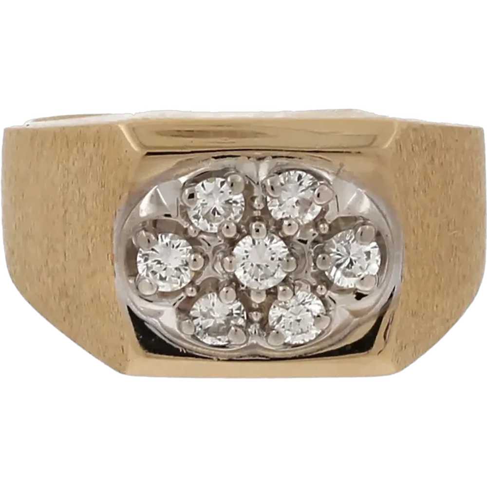 Men's Diamond Signet Ring 14K Two-Tone Gold Brush… - image 1