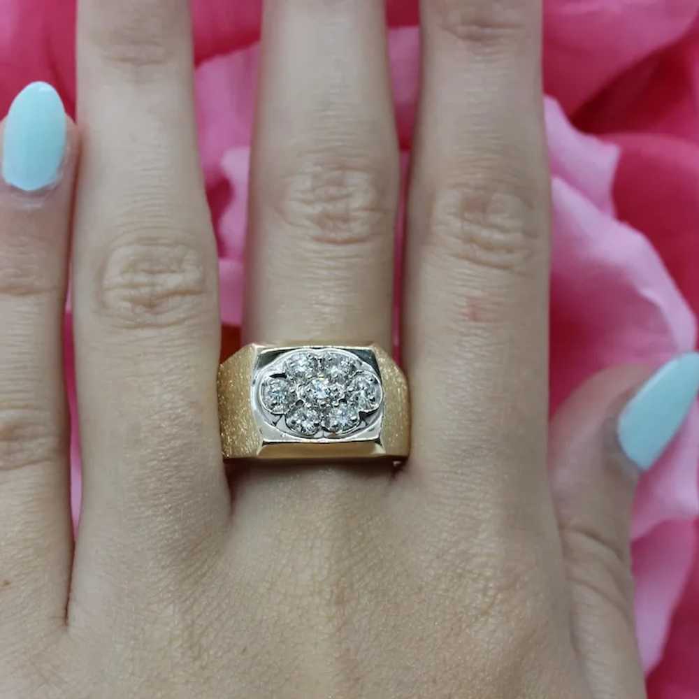 Men's Diamond Signet Ring 14K Two-Tone Gold Brush… - image 2
