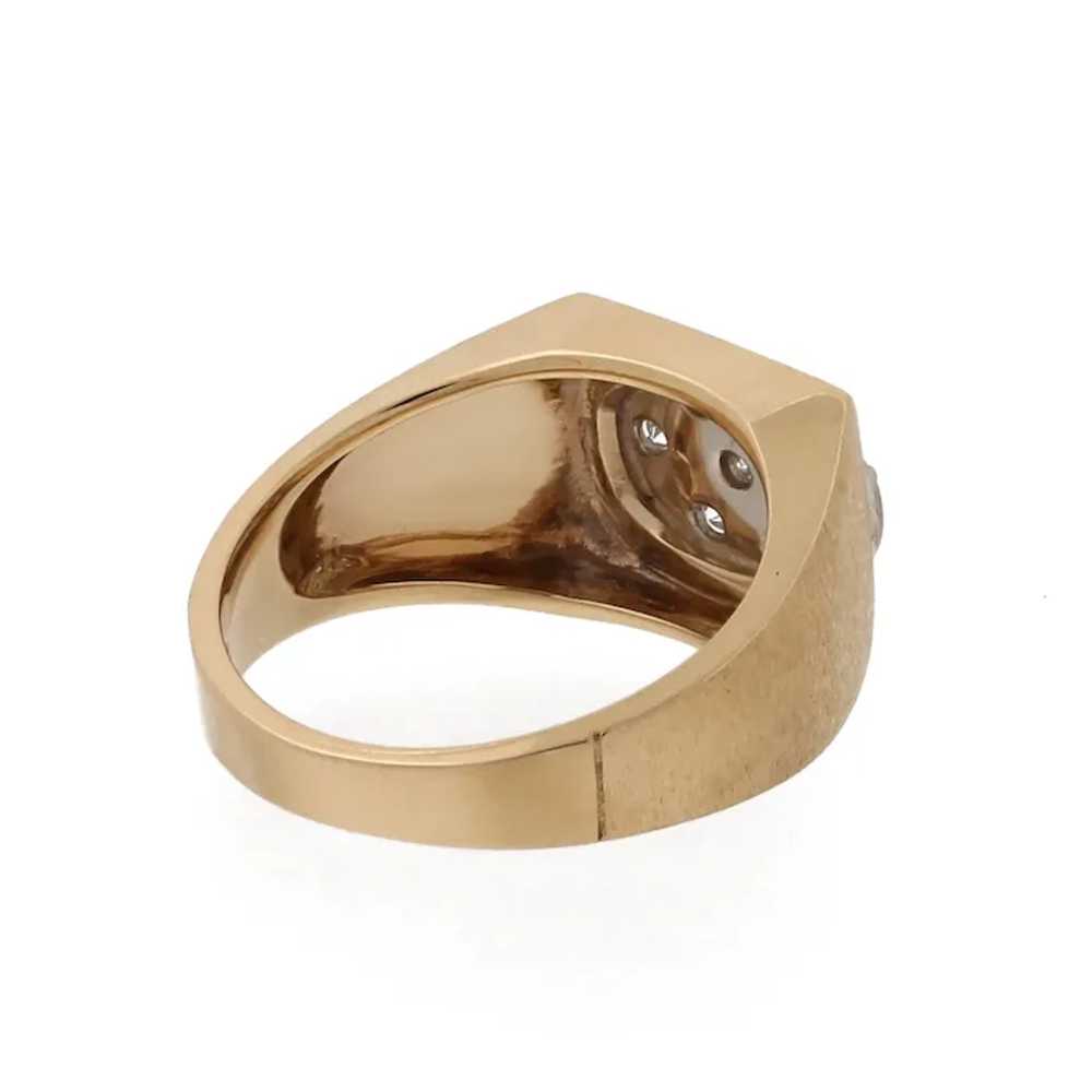 Men's Diamond Signet Ring 14K Two-Tone Gold Brush… - image 5