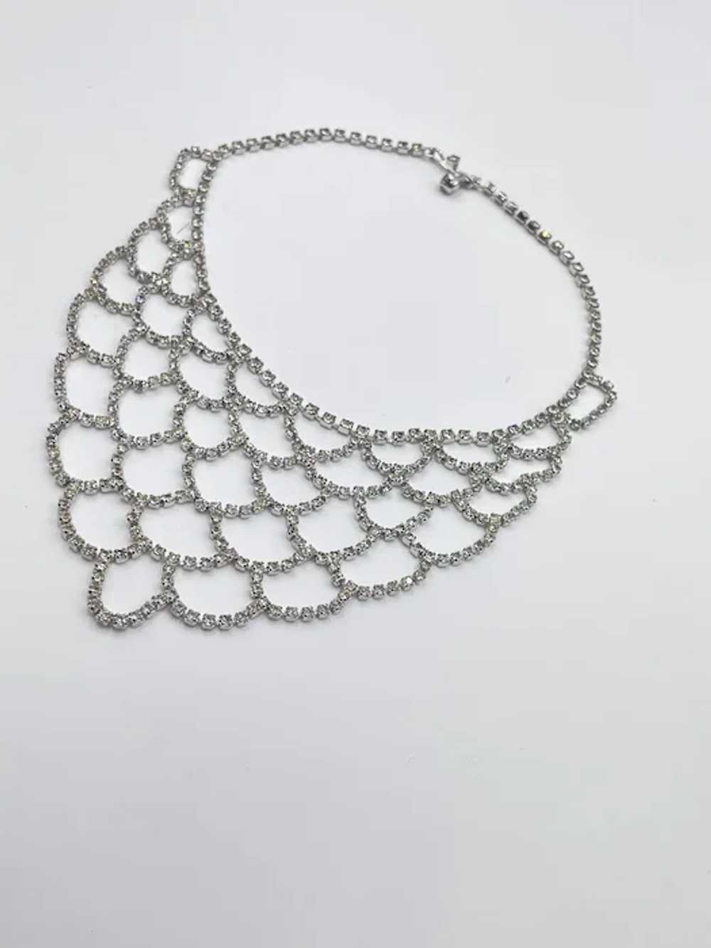 Vintage Rhinestones Bib Necklace Clear Prong Set … - image 10