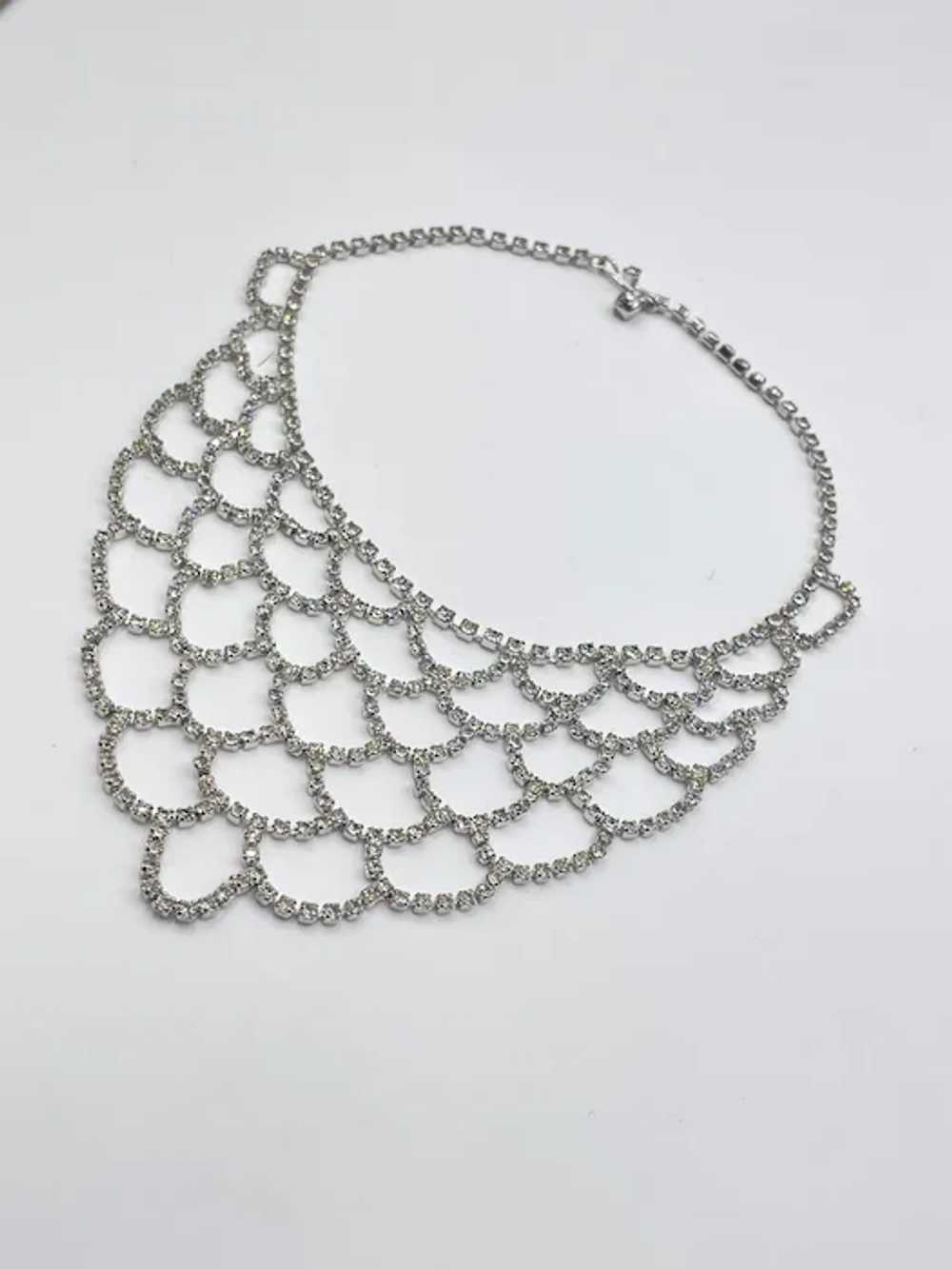 Vintage Rhinestones Bib Necklace Clear Prong Set … - image 11