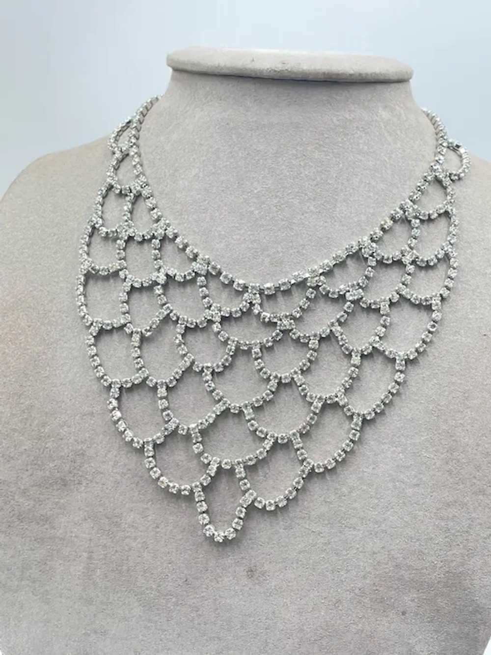 Vintage Rhinestones Bib Necklace Clear Prong Set … - image 4