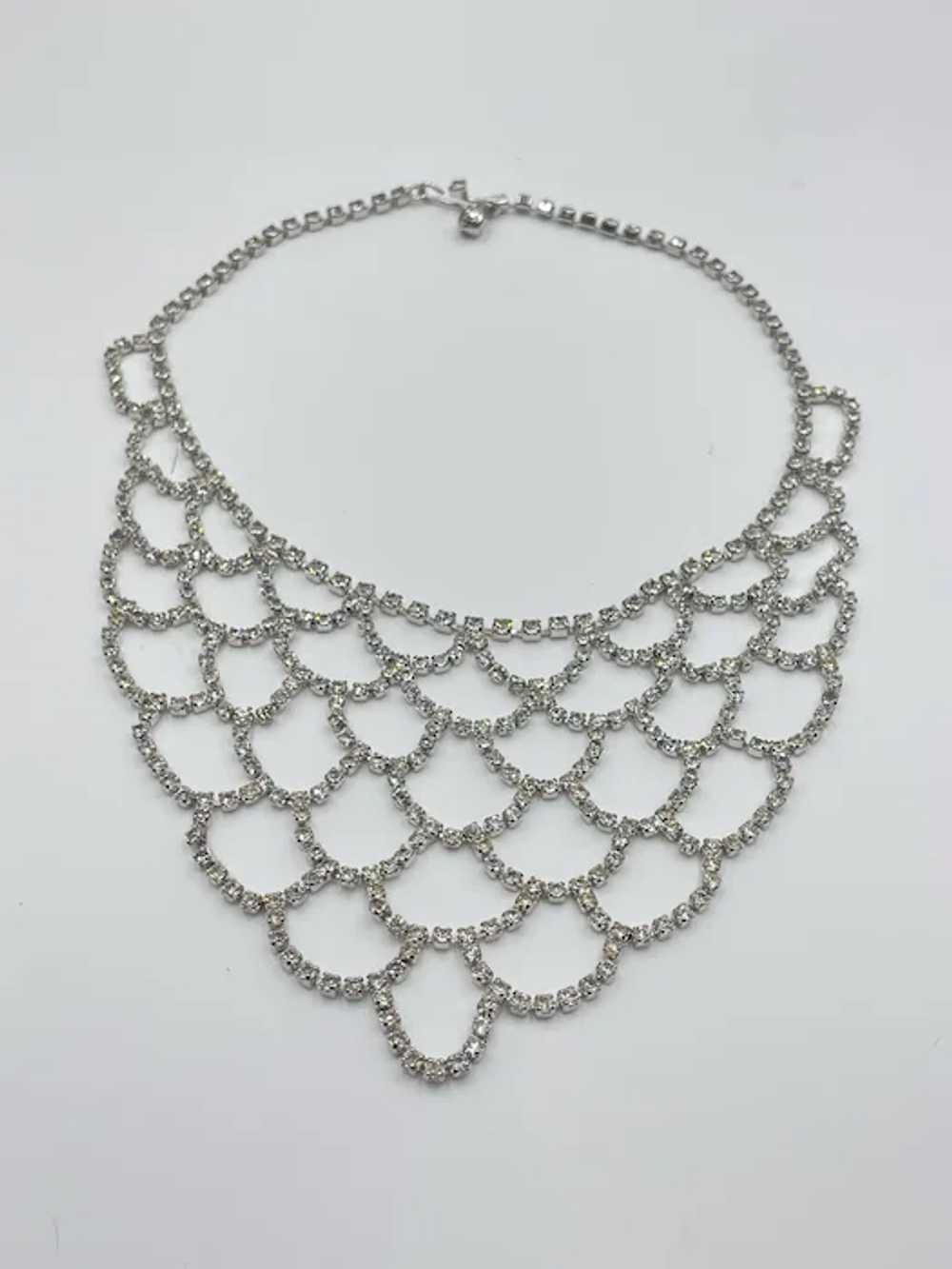 Vintage Rhinestones Bib Necklace Clear Prong Set … - image 7