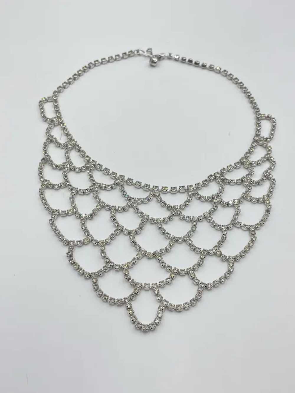 Vintage Rhinestones Bib Necklace Clear Prong Set … - image 8