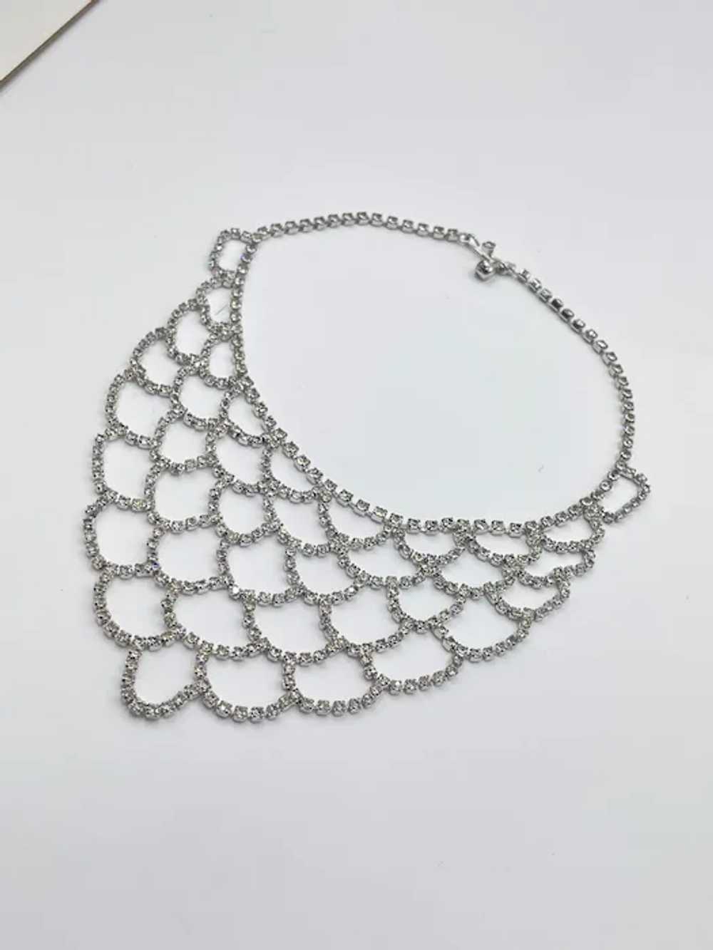 Vintage Rhinestones Bib Necklace Clear Prong Set … - image 9