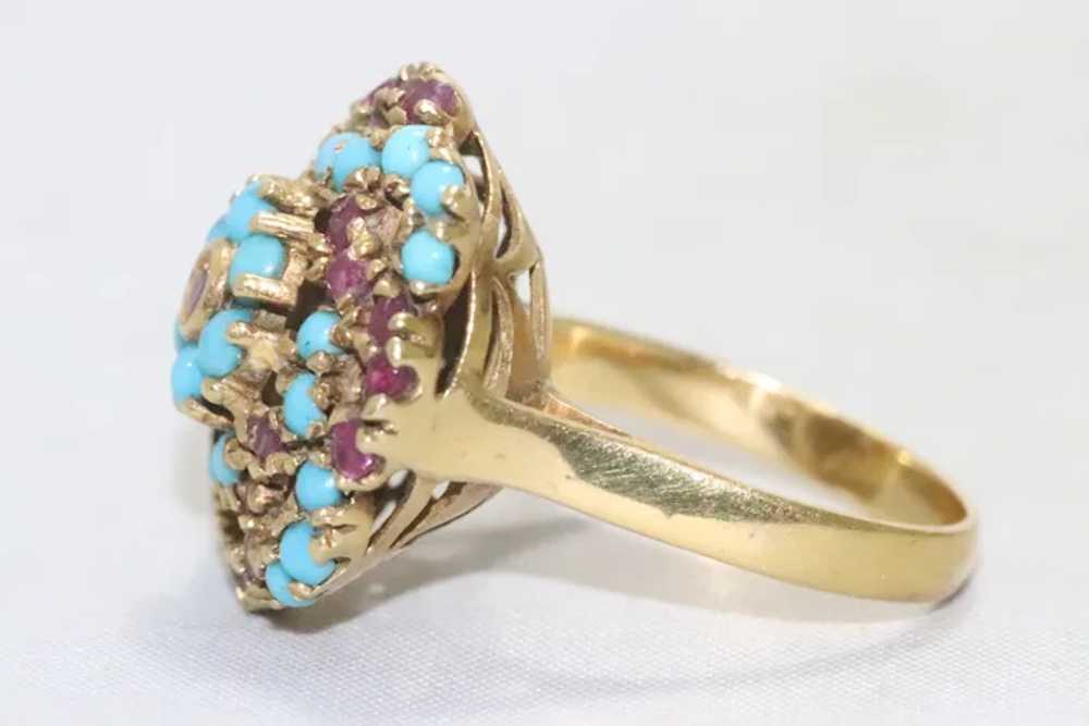 Vintage 18K Yellow Gold Natural Ruby And Turquois… - image 3