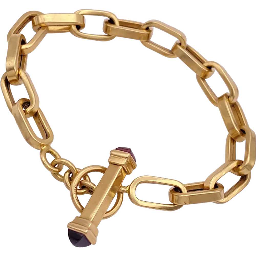 Chunky Oval Link Toggle Bracelet 14K Gold and Gar… - image 1