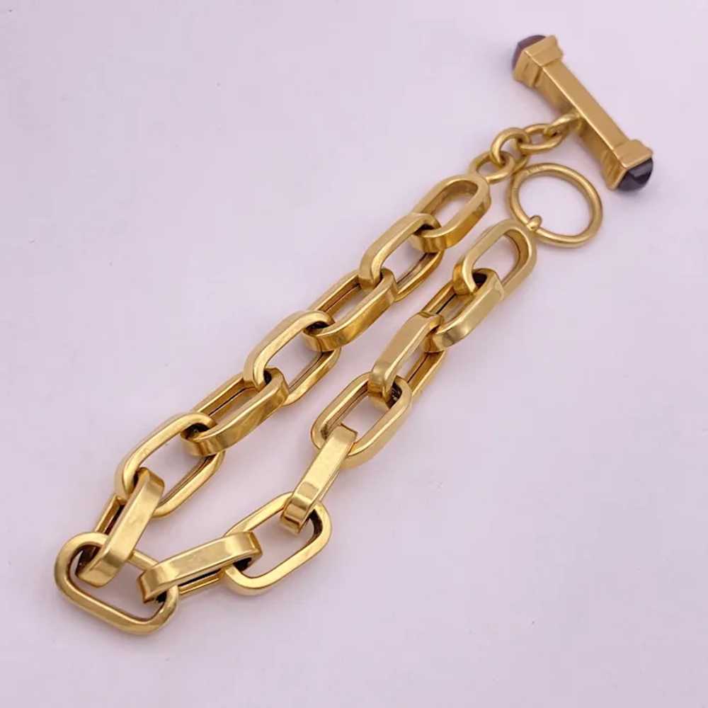 Chunky Oval Link Toggle Bracelet 14K Gold and Gar… - image 3