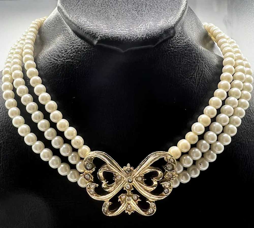 Vintage Avon NR Butterfly Triple Strand Necklace … - image 2