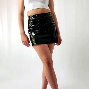 BRAND NWOT!!! OH POLLY Black Shiny Faux Leather Plastic Vinyl Bra Top And  Skirt