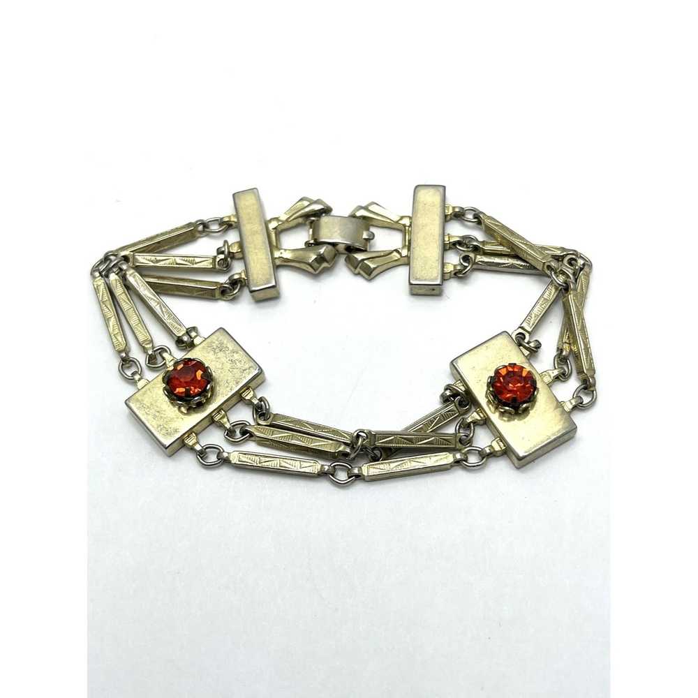 Vintage Vintage Red Rhinestone Gold Chain Bracelet - image 1