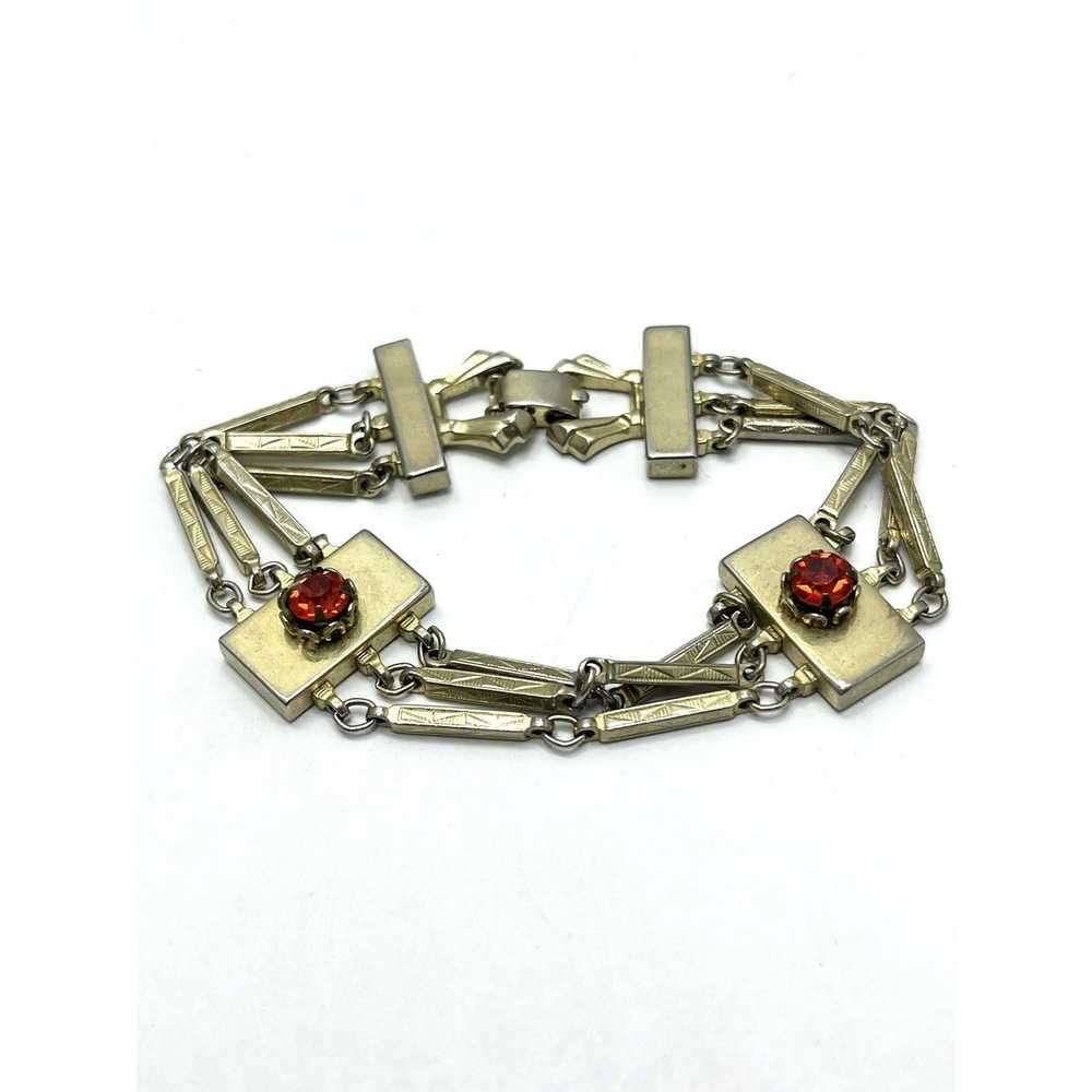 Vintage Vintage Red Rhinestone Gold Chain Bracelet - image 2