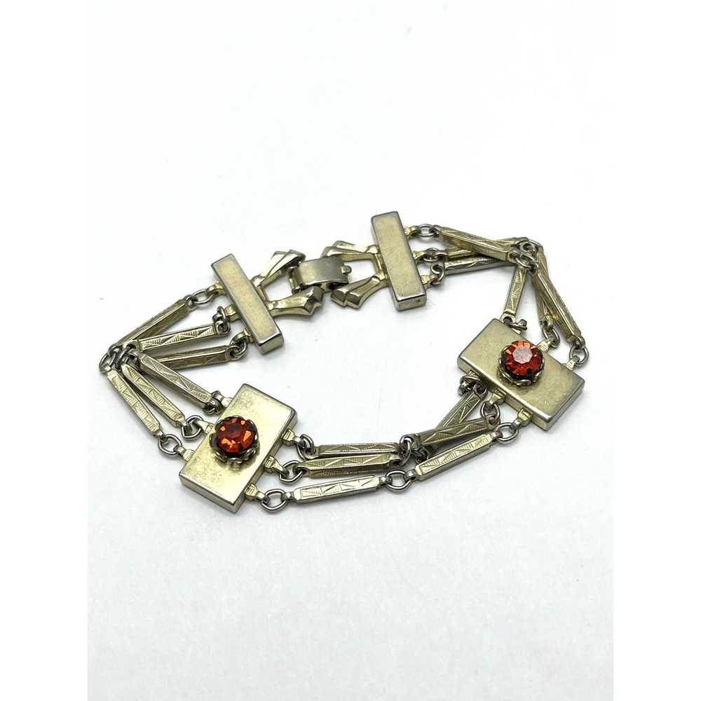 Vintage Vintage Red Rhinestone Gold Chain Bracelet - image 3