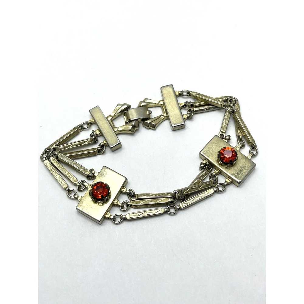 Vintage Vintage Red Rhinestone Gold Chain Bracelet - image 4