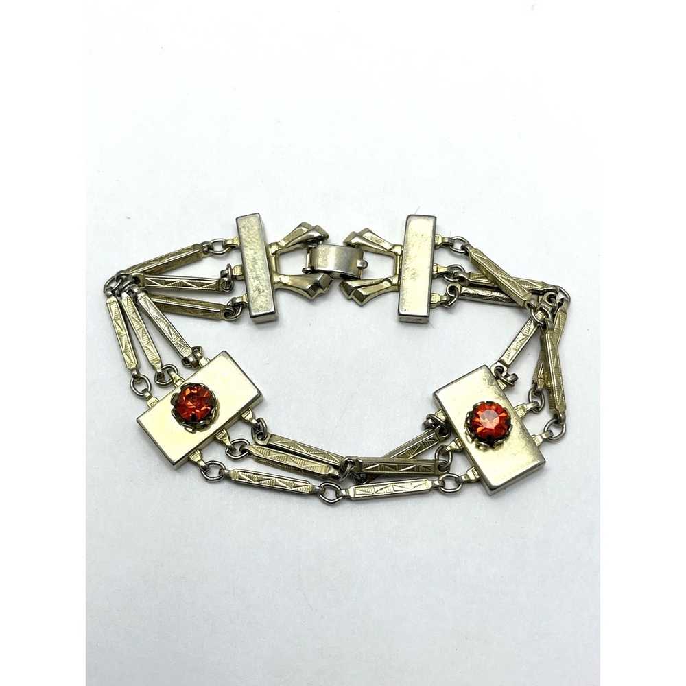 Vintage Vintage Red Rhinestone Gold Chain Bracelet - image 5