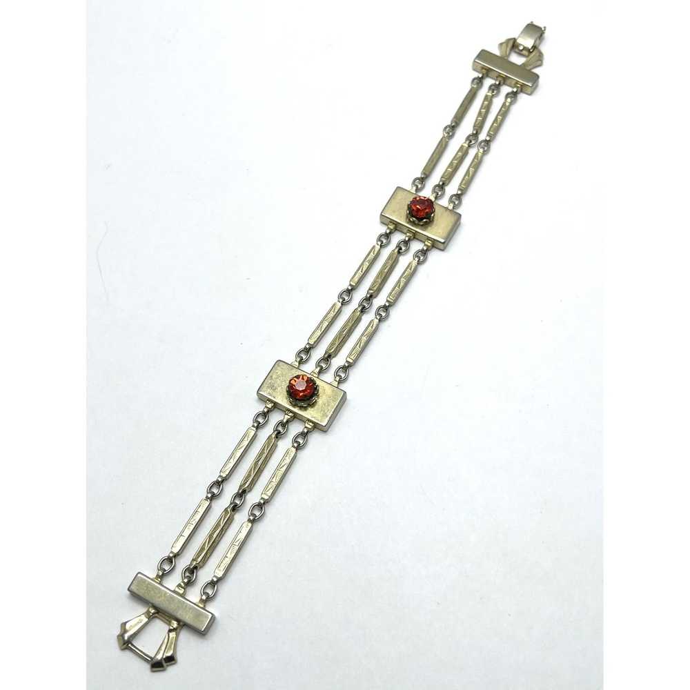 Vintage Vintage Red Rhinestone Gold Chain Bracelet - image 6