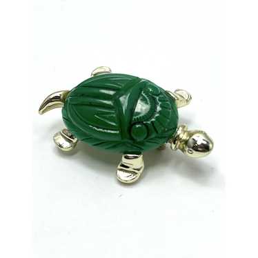 Vintage Vintage Green Turtle Brooch Pin - image 1