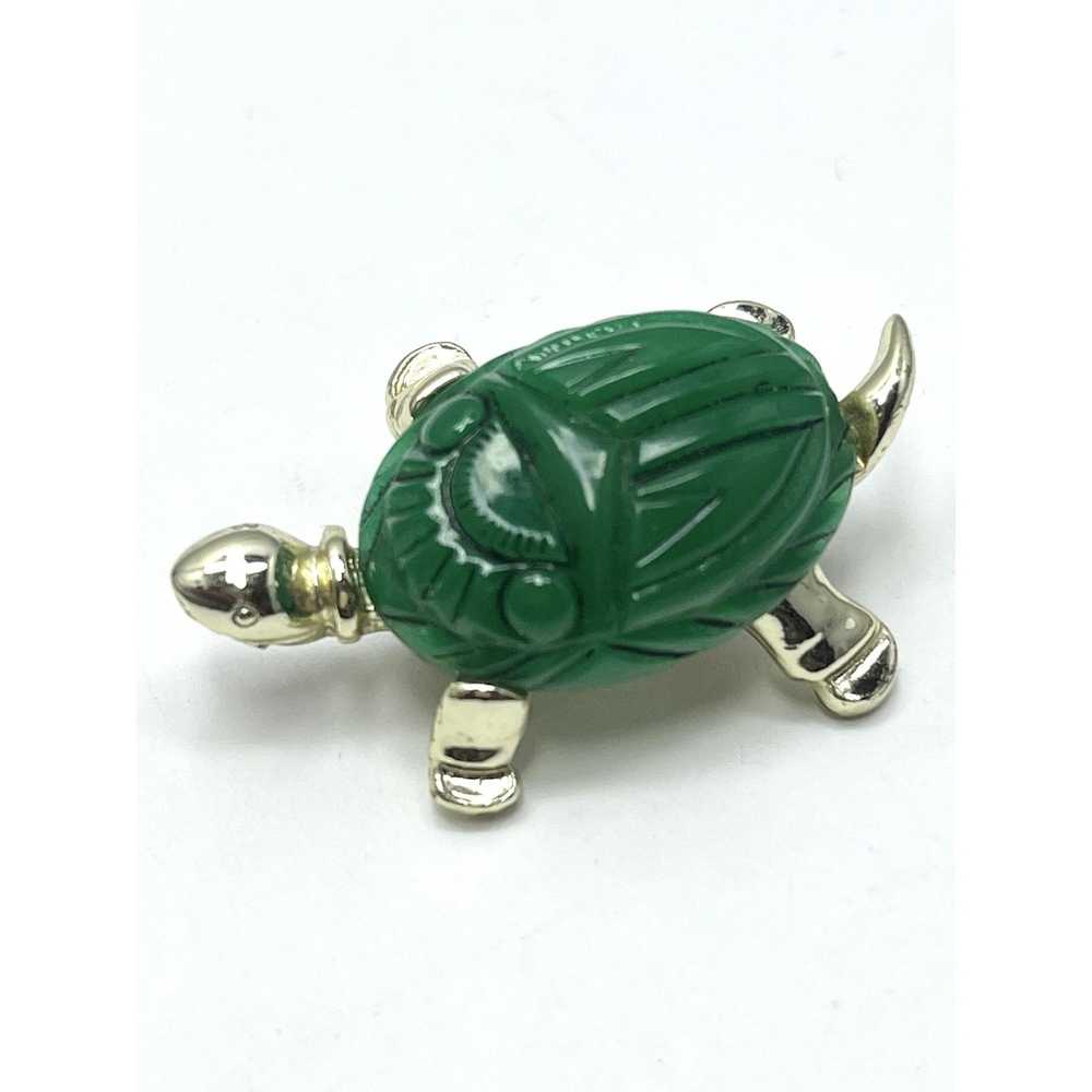 Vintage Vintage Green Turtle Brooch Pin - image 3