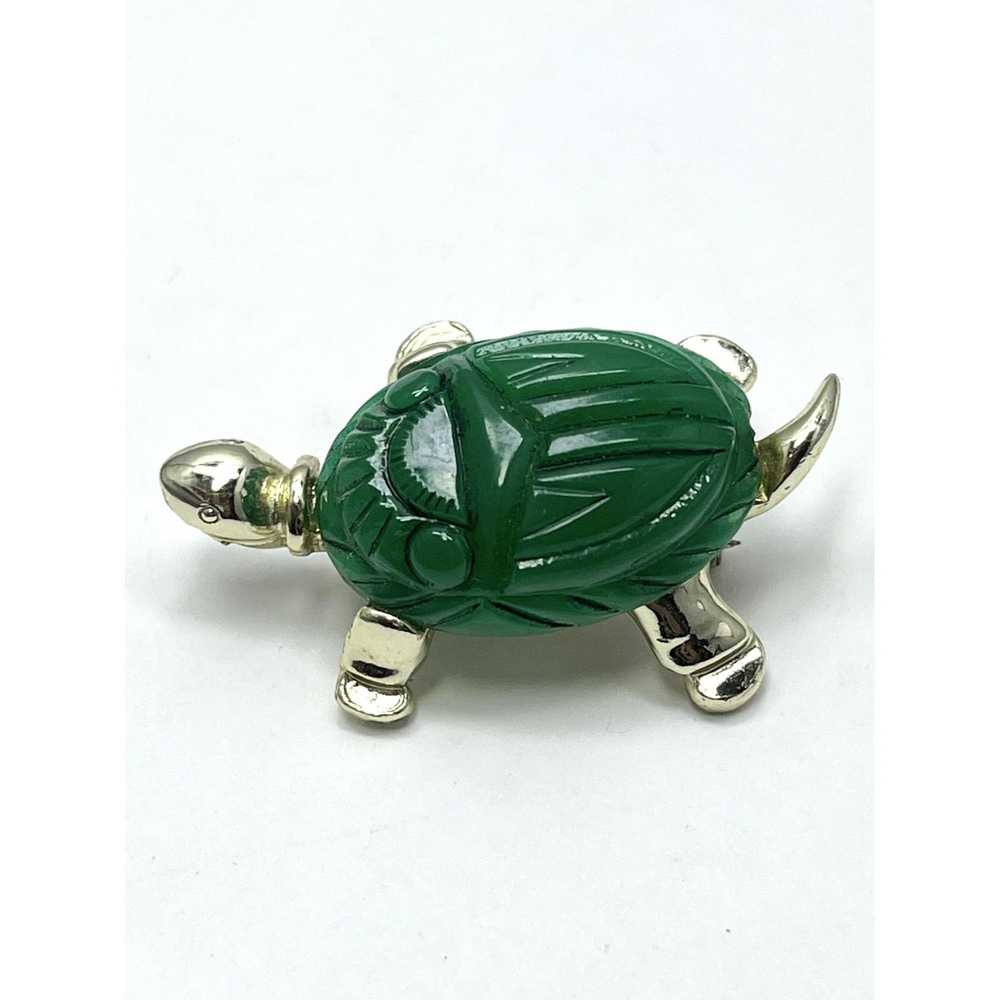 Vintage Vintage Green Turtle Brooch Pin - image 4