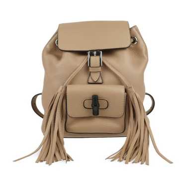 SMALL BAMBOO Backpack Beige leather, bamboo Gold plated …