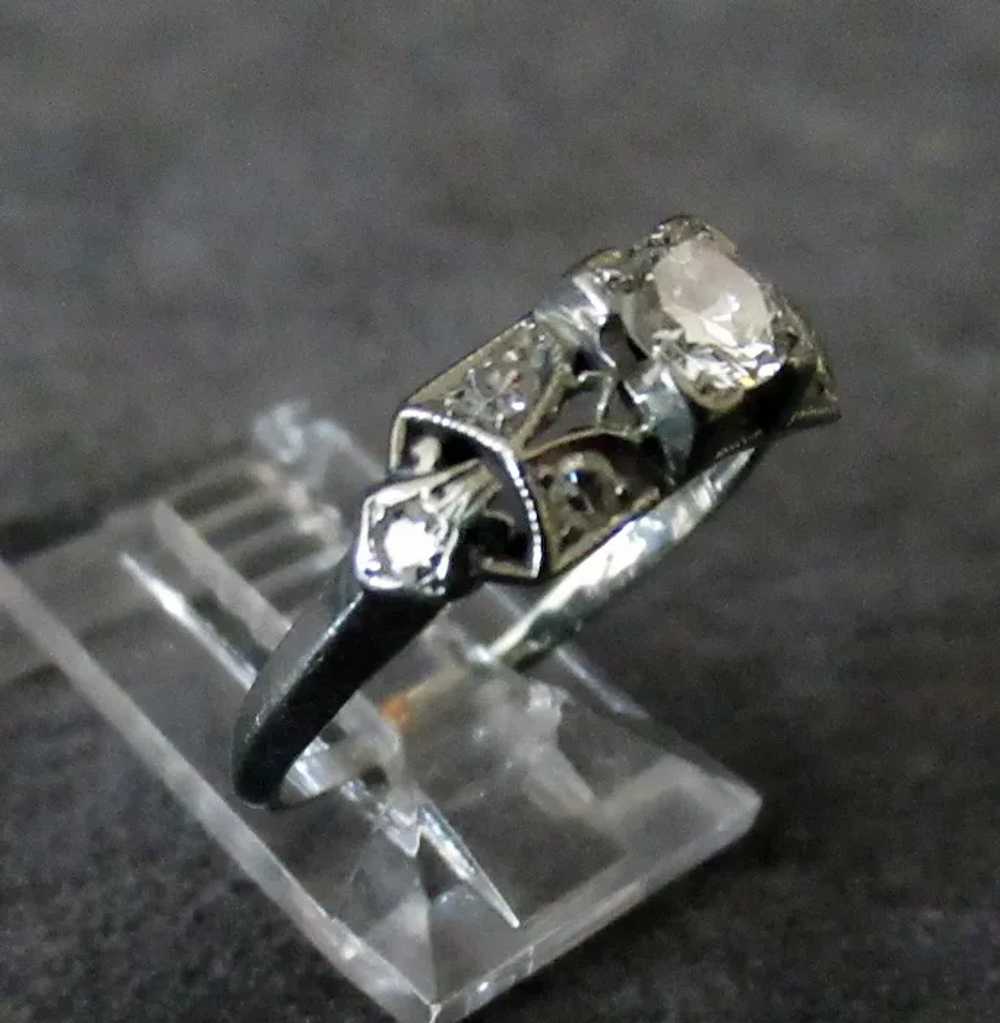 Ladies Vintage 18k White Gold Engagement Ring wit… - image 10